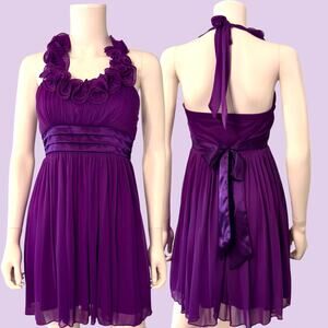 Sequin Hearts Y2K Purple Babydoll Party Dress Size Small Ruffled Halter Fairy
